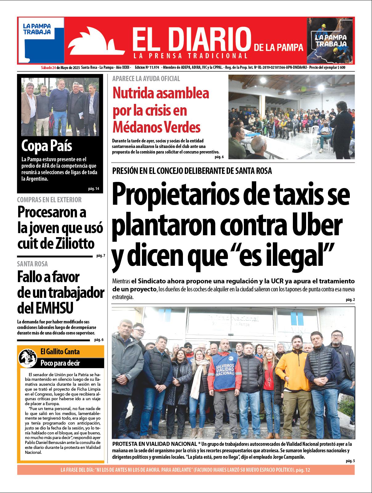 Tapa de El Diario en papel  saacutebado 24 de mayo de 2025